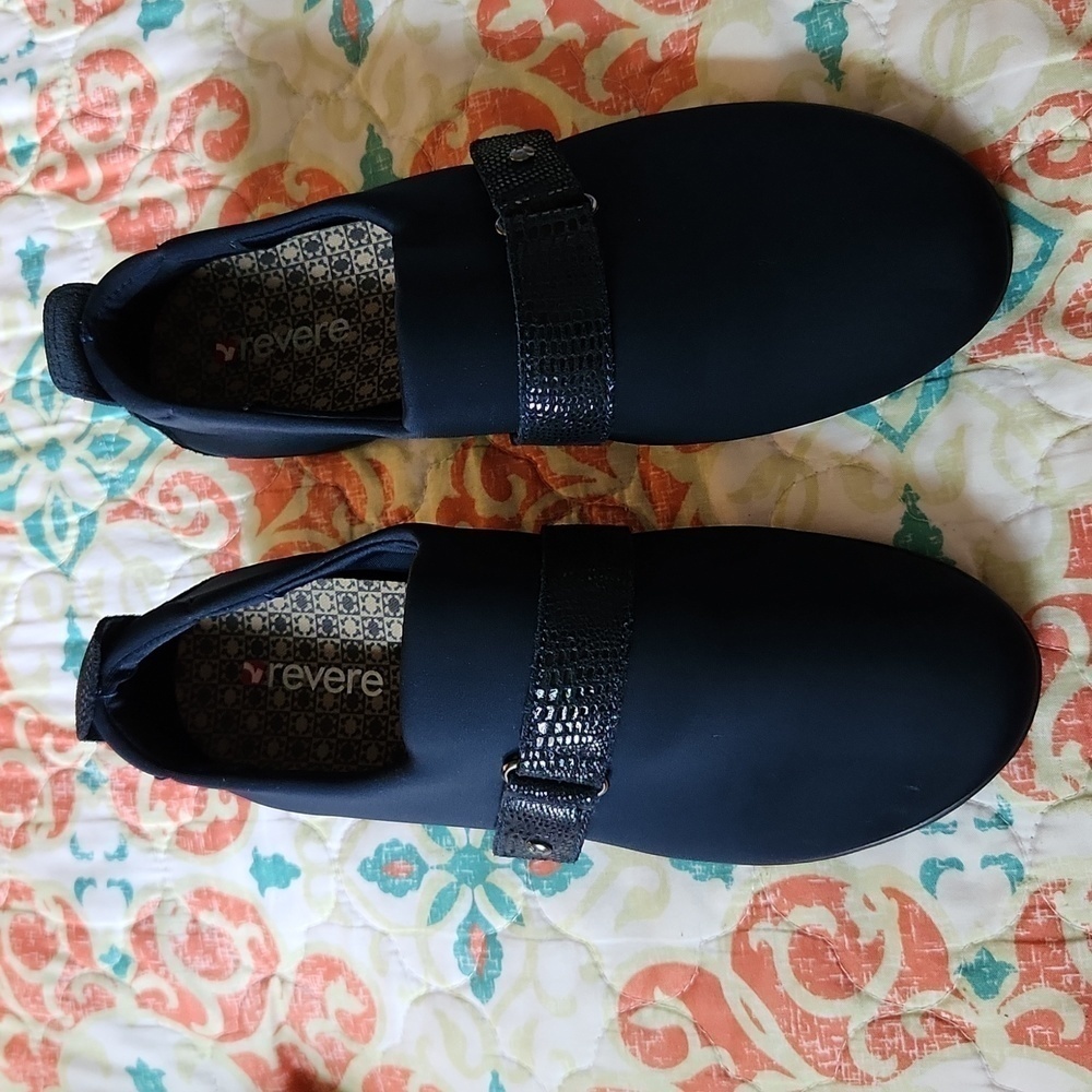 REVERE Genoa navy blue stretch loafers‎ size 8